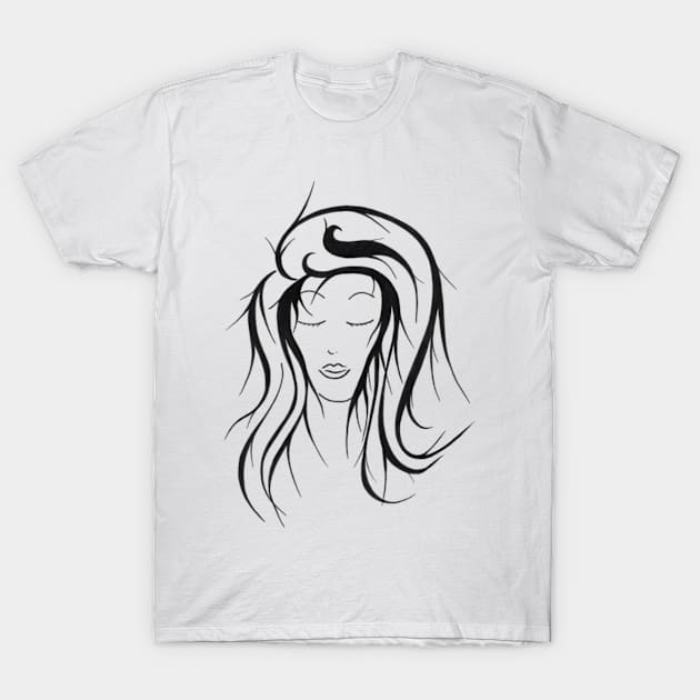 Black and white woman with retro hair style T-Shirt by Drawings by Wandersti